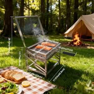 Barbecue au charbon Ergocar, multifonctionnel, portable, rotatif, hauteur réglable, aération, <span class=keywords><strong>plateau</strong></span> à charbon à 4 niveaux, pour fumer, pique-niques - Product Image 6