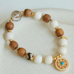 Bracelet ethnique Maya en pierre perlée, style palais, avec pendentif rotatif en forme de boussole à huit trésors, unisexe, forme de boule - Product Image 6