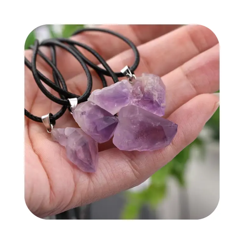 Natural popular Style Purple Crystal Stone Chakra Healing gemstone Necklace Irregular Amethyst raw Pendant for gift