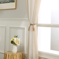 Voilage classique beige et blanc à rayures, rideau semi-transparent à œillets pour chambre et salon