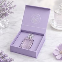 Coffret Cadeau Parfum Lavande avec Couvercle Magnétique, Boîte en Carton avec Logo Pétale en Feuille d'Argent, Emballage Personnalisé pour Eau de Toilette