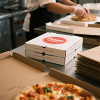 Boîtes à pizza personnalisables blanches et brunes, non imprimées, en stock, disponibles en tailles 9, 10, 12, 13 et 14 pouces.