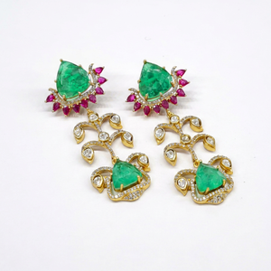 ต่างหูแบบห้อย รุ่น 08697Kundan สีทอง ประดับเพชรซิคอนคู่ รูปแบบทับทิมและเพชร เหมาะสำหรับผู้หญิง สวมใส่ในงานปาร์ตี้ - Product Image 1