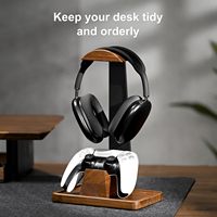 Support pour casque avec support pour manette de jeu, support pour casque en bois de noyer avec base de rangement