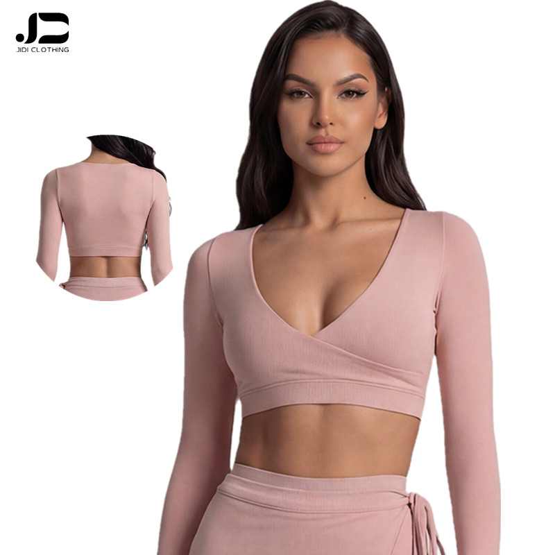 Long Sleeved Workout Clothes Front Cross Sport Top Female Ballet Style Senior Sense Yoga Dress Long Sleeve Yoga Top Custom Logo