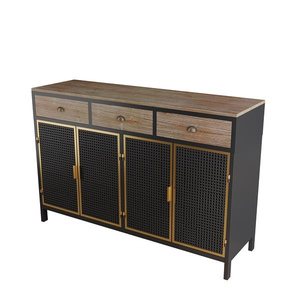DB 48\" Wide Freestanding Modern <b>Sideboard</b> 4 <b>Doors</b> and <b>3</b> Top Drawers Mango Wood MDF Storage Cabinet for Entryway Floor - Product Image 5