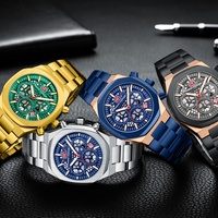 MINI FOCUS MF0411 Nouvelle conception Montre chronographe pour homme avec bracelet en acier inoxydable, cadran en verre, résistance à l'eau 3ATM, tachymètre
