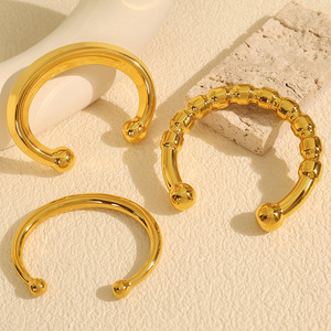 Gold Plated C-Shaped Opening <b>Bracelet</b> Smooth <b>Ball</b> Design Unisex Fashion Jewelry - Product Image 1