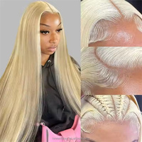 Perruque longue en cheveux vierges 613, lace front, cheveux humains, 13x4, blonde, lisse, HD transparente, pré-épilée, cheveux de bébé, sans colle