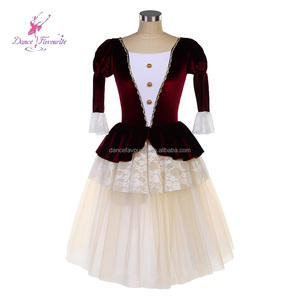 Top de Terciopelo Borgoña 26177 con Tutú de Tul <span class=keywords><strong>Beige</strong></span>, Traje de Ballet Romántico, Tutú de Danza - Product Image 1