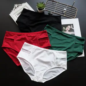 Wholesale young girls sexy Satin Ice silk Womens Panties Sexy ladies Low rise Seamless Solid Hollow Out Lingerie underwear Big B