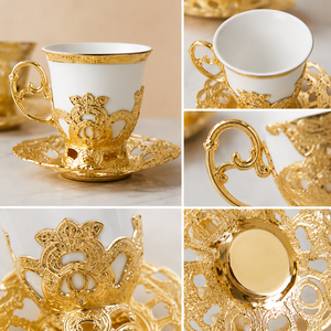 Set di Tazze da Caffè Turco <span class=keywords><strong>in</strong></span> Porcellana Placcata Oro con Piattini, Confezione Regalo Personalizzata - Product Image 3