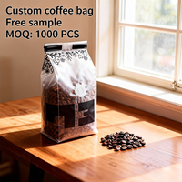 Sachet de café transparent 340g avec fermeture à lien métallique, impression par gravure, laminé, fermeture éclair supérieure, résistant à l'humidité, soufflet latéral, personnalisé