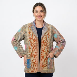 Blazer pour femme en patchwork brodé, col châle, manches longues, laine et polyester, manteau d'automne, design brodé à la main - Product Image 1