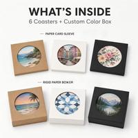 Posavasos de MDF Personalizados con Sublimación, Diseños Únicos en Caja de Cartón/Caja de Color para Regalos Corporativos y Recuerdos de Boda