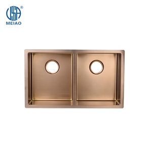 Mới nhất <span class=keywords><strong>ss</strong></span> handmade vàng đôi bồn rửa nhà bếp chải thép không gỉ bồn rửa nhà bếp - Product Image 6