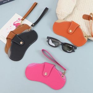 Portable Slim Sunglasses Pouch Soft PU Leather Eyeglasses Bag <b>Glasses</b> <b>Case</b> Holder with Strap Necklace - Product Image 1