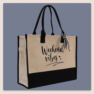 Bolsa de regalo de yute personalizada con letras bordadas de Amazon, de arpillera 3D, portátil, con asa, para <span class=keywords><strong>playa</strong></span> y compras, marca XYX, con cremallera - Product Image 2