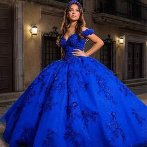 Mumuleo Royal Blue Quinceanera abiti per dolci abiti da ballo di 15 anni con paillettes 3D fiore abito da festa di compleanno - Product Image 1