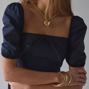 Vestido Casual Estilo Bohemio Tobie para Verano, Cuello Cuadrado, Manga Abullonada, Algodón, Midi, Lavable, Método de Tejido - Product Image 2