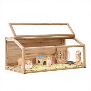 <span class=keywords><strong>Cage</strong></span> à hamster en bois d'acrylique durable, vue panoramique, ventilation, toit ouvrant pour hamsters nains, rats, cochons d'Inde - Product Image 1