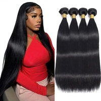 Cheveux Humains Vierges Brésiliens 10A 100% Remy, Lot de 4 Paquets, Ondulation Naturelle/Boucles Œuf, Cheveux Lisses à Tisser, 400g/Paquet, Double Trame, 1B