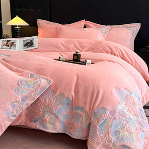 Parure de lit en polaire épaisse d'hiver, motif floral, housse de couette, drap, taie d'oreiller, usage domestique, moins de 500g - Product Image 4
