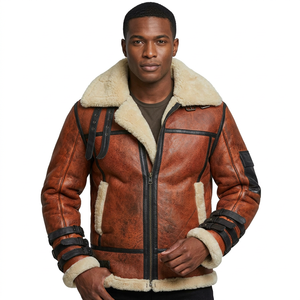 <b>Men's</b> Brown Cow Skin Leather Bomber <b>Flying</b> Aviator <b>Jacket</b> Turn-down Collar Vintage Flight Winter Lightweight Eco-Friendly - Product Image 1