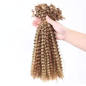 Produk Kecantikan tenun dan wig Puff mentah Indian Loc keriting manusia Crochet rambut massal untuk wanita mengepang tanpa kain