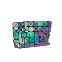Tas tangan payet modis, dompet tangan payet multi warna, dompet selempang reflektif pelangi, tas tangan geometris untuk wanita