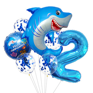 Nuevo <span class=keywords><strong>globo</strong></span> de película de aluminio con número semanal de tiburones de dibujos animados para decoración de fondo de fiesta de cumpleaños - Product Image 2