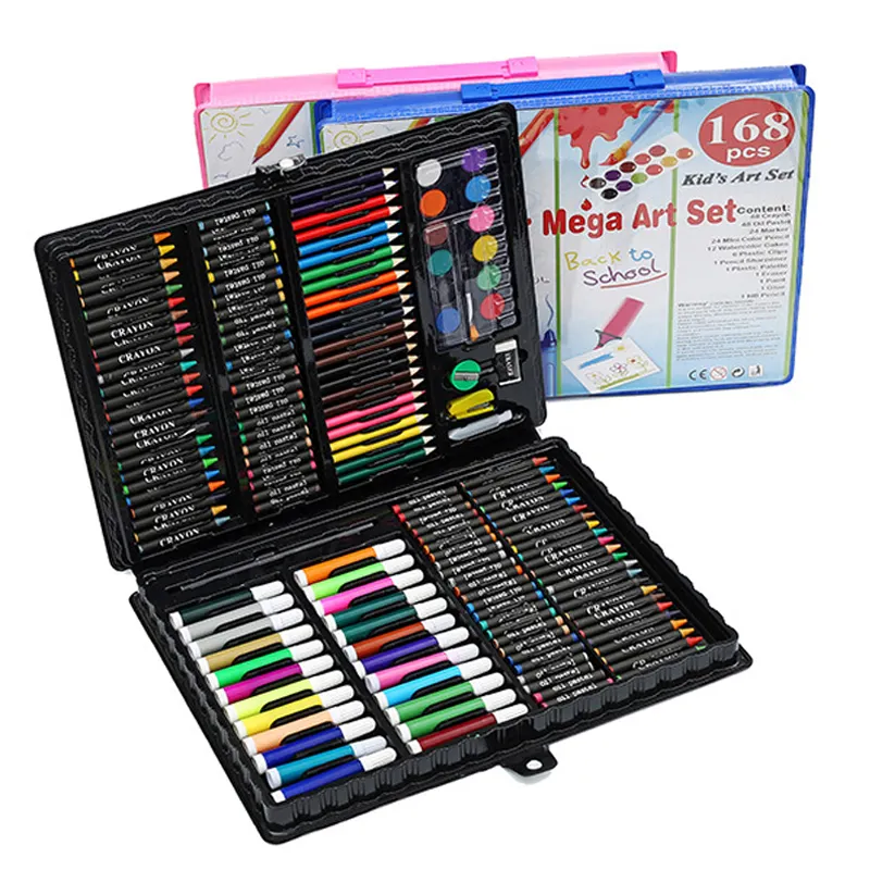 Wholesale Drawing Art Box with Oil Pastels Crayons Colored Pencils Markers Paint Brush Watercolor paint kids stationery art set