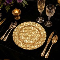 Assiettes rondes en plastique PP de style américain haut de gamme, finition pigmentée, motif végétal, multi-usages, pour mariage, banquet, fête