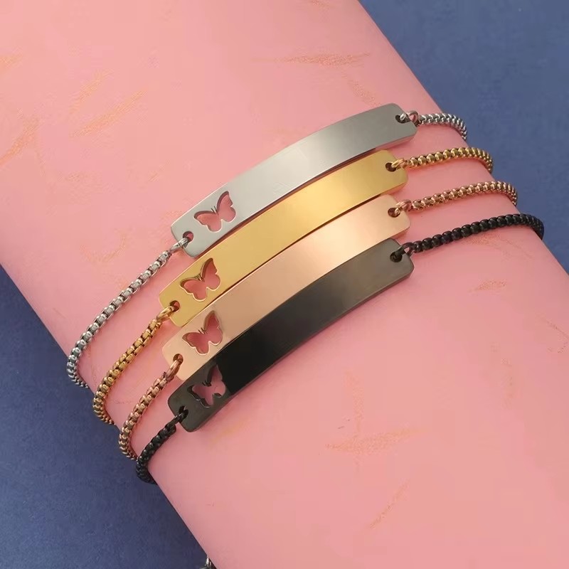 Pulsera de cadena rolo de mariposa hueca con barra curva de 6 mm
