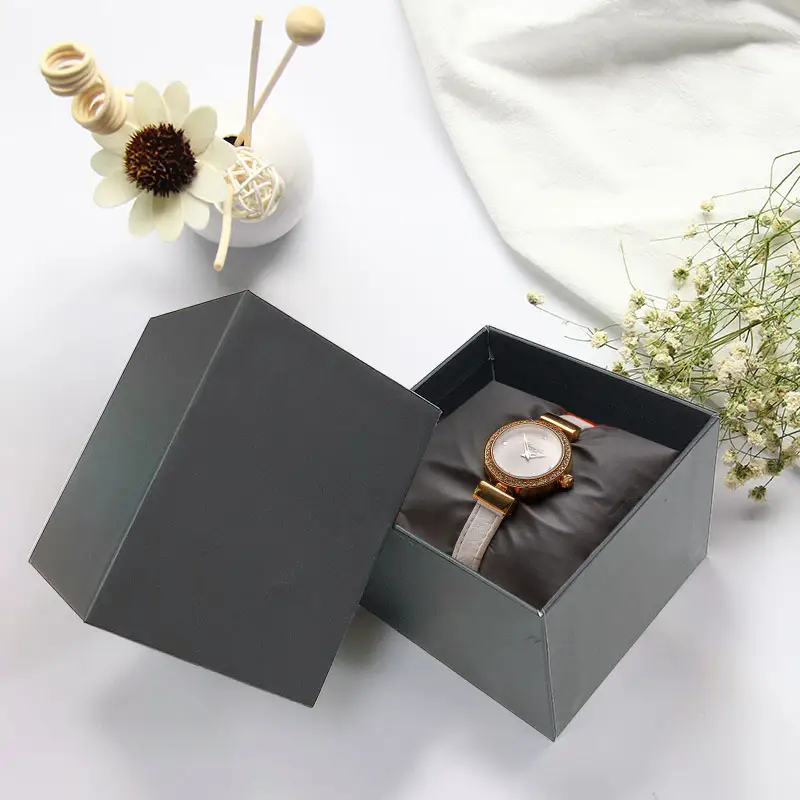 Pemasok profesional kotak kemasan jam tangan pintar kotak kemasan jam tangan kertas logo kustom kotak hadiah kertas hitam mewah