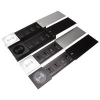 240V 12A UK Standard sans fil charge bureau couvercle coulissant prise argent alliage d'aluminium boîte 7 prises 2 prises ca utilisation de bureau