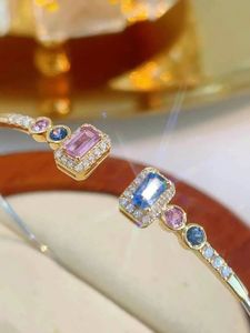 Xinfly Wholesale 18k Yellow GOld Natural Color Sapphire Real Diamonds Line <b>Bangle</b> <b>Bracelet</b> - Product Image 2