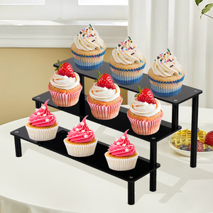 Elevadores de exhibición de acrílico negro multiusos de 3 niveles Soporte moderno para maquillaje de perfume Postres cosméticos Estante ecológico - Product Image 6