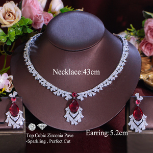 Precioso Conjunto de Joyería de Circonia Cúbica Roja, Collar y Aretes, para Novia, Banquete, Fiesta, Compromiso, Joyería de Lujo para Mujer - Product Image 3