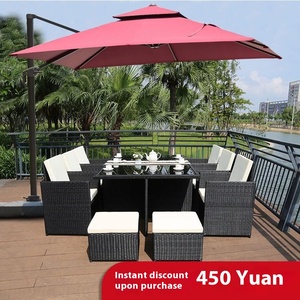 Juego moderno de ocio al aire libre, mesa de té de <span class=keywords><strong>Metal</strong></span> duradera y sombrilla impermeable y resistente al sol para Villa, patio, jardín - Product Image 2