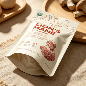 Custom Logo Food Grade Aluminum Foil Moisture Proof Stand Up Zipper Mushroom Powder Packaging Bag With Hang Hole and <b>Window</b> - Product Image 6