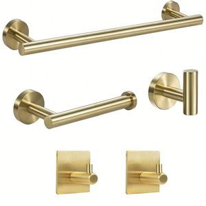 Support mural intelligent auto-adhésif en chrome pour serviettes de cuisine et de salle de bain, avec étagère et rail en métal – Ensemble d'accessoires de salle de bain - Product Image 2