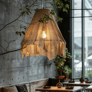 Lustre style Wabi Sabi E27 à six têtes, suspension ronde en lin pour salle à manger, décoration intérieure - Product Image 3