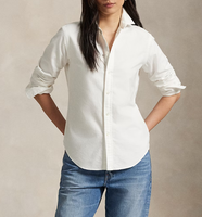 Chemise Oxford décontractée pour femme, coupe ajustée, manches longues, col pointu, respirante, tricotée, unie, boutonnée, printemps, été, automne