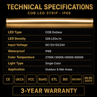 Bande lumineuse LED COB de haute qualité 528 LED 24V IP68 étanche sans points, flexible et découpable pour l'éclairage décoratif extérieur