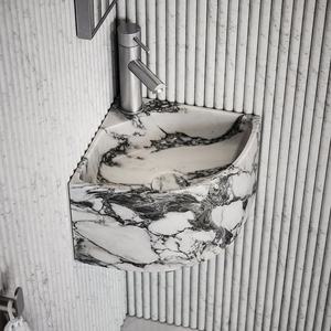 Lavabo <span class=keywords><strong>Angolare</strong></span> Galleggiante Elegante in Micro Marmo Lucidato per Bagno, Lavabo da Appoggio in Marmo - Product Image 5