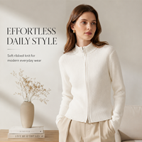 Cardigan en tricot pour femme, coupe slim, à capuche, double fermeture éclair, pull court, automne et hiver