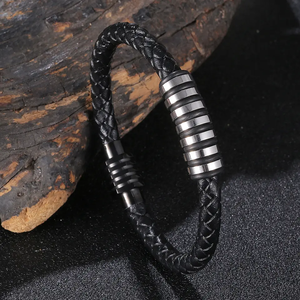 Pulsera trenzada de cuero auténtico de 6MM de ancho, pulseras de cuero liso de acero inoxidable para hombre con cierre magnético - Product Image 6