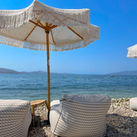 Parasol d'extérieur en corde de coton tissé à la main LS avec pompon décoratif en macramé, parasol de patio et de soleil, parasol de plage tropical