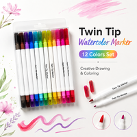Vente directe d'usine, stylo marqueur à double pointe aquarelle personnalisé avec logo, 12 couleurs, pour le bureau et l'école